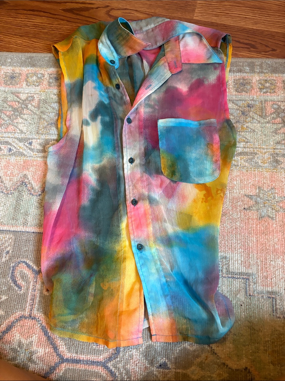 UNIF Multicolor Tie-Dye Sleeveless Button-Down Shirt